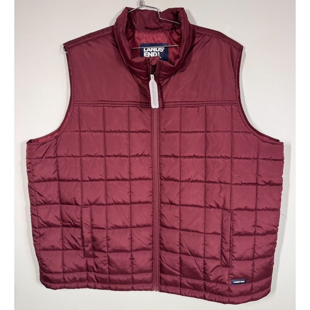 Lands End Burgundy Insulated Full Zip Lightweight Puffer Vest Mens 3XLT Layers